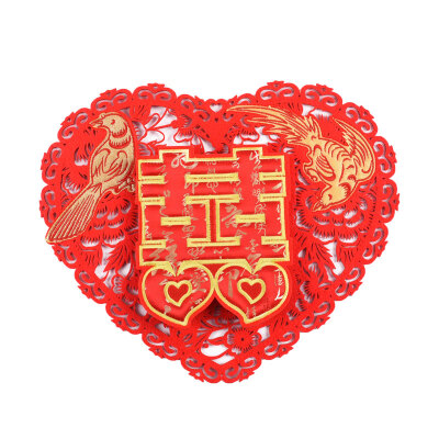 

New&new fine art luxury embroidered wedding double happiness word stickers Chinese style wedding supplies double-layer high-grade non-woven Chinese wedding pendant wedding room wedding car decoration layout heart-shaped magpie