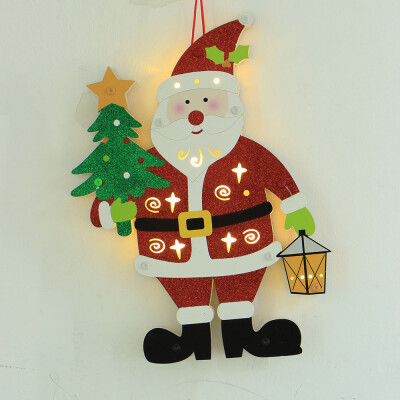 

Toponeto Christmas Tree Hanging Ornaments LED Wooden Santa Claus House Hotel Bar Decor