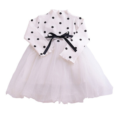 

2017 Autumn Winter Long sleeve Party Dress Kid Baby Girls Dot Bowknot dress Mesh Tutu Princess Dresses