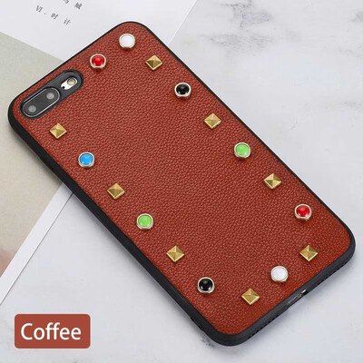 

Leather phone case iPhone5 6 7 8s plus protective shell small lychee rivet all-inclusive for x xs max xr phone case