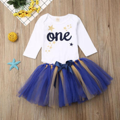 

Newborn Baby Girls Clothes Long Sleeve Romper Tops Tutu Skirt Outfits 2pcs Set