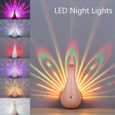 

7 Color Changing Peacock Projection LED Night Light Wall Lamp Home Decoration Light With Remote Control