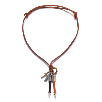 

Mens Women Unique Vintage Arrow Pendant Retro Long Sweater Chain Leather Rope Cross Necklace