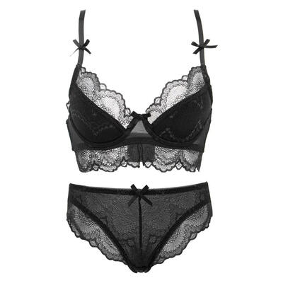 

Lace girl comfortable back without rims padded gathered bra&panties set