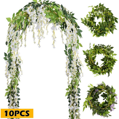 

410pcs 2M Artificial Fake Wisteria Vine Rattan Hanging Garland Silk Flowers String Home Garden Office Wedding Wall Decor