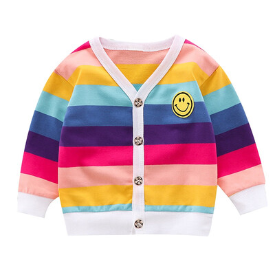 

Children Kids Sweatshirt Casual Outerwear Clothes Autumn Baby Boy Girl Cute Cardigan Striped Print Knitted Cotton