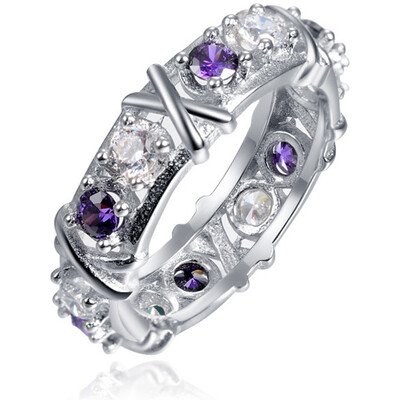 

White Sapphire Birthstone 925 Silver Two Tone Wedding Bridal Ring Gift Size 6-9