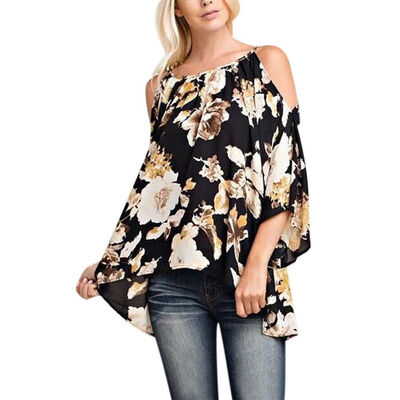

Off the Shoulder Three Quarter Sleeve Blouses Top Women Clothes Floral Print Summer Chiffon Blouse Shirt Sexy Blusas