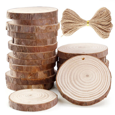 

JPGIF 20 Pieces 6-7cm Unfinished Predrilled Wood Slices Round Log Discs With 33 Feet