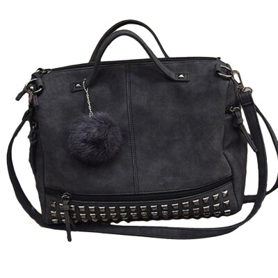 

Vintage Women Rivets Pompon Pendant Faux Leather Tote Crossbody Shoulder Bag