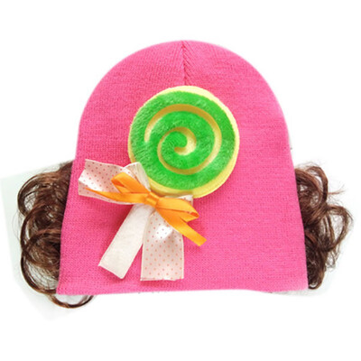 

Newborn Cute Baby Hat Toddler Baby Warm Knit Hat Girls Caps Cartoon Bowknot Cap Girls Fake Hair Wig Hats Kids Headwear