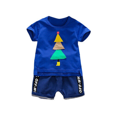 

Causal Boy Clothes Set Short Sleeve Tree Print Tops Blouse T-shirtDenim Shorts Casual Outfits Sets