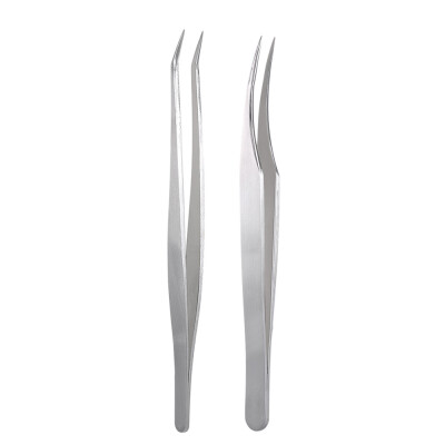 

2Pc Stainless Steel Eyelash Extension Tweezers Straight Curved Tip Eyelash Tweezers for Eyelash Extension Applications With Storag