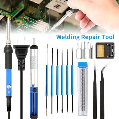 

19PCS EUUSUK Plug 220v 60w Adjustable Temperature Electric Soldering Iron Kit Portable Welding Repair Tool