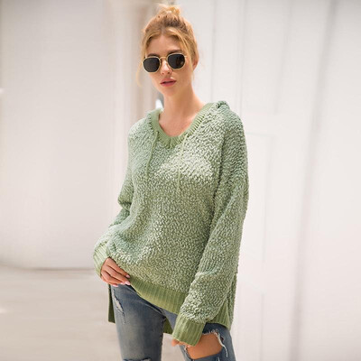 

Women Autumn Winter Sweater Hooded Tops Drawstring Long Sleeve Irregular Hem Pullover Casual Loose Blouse