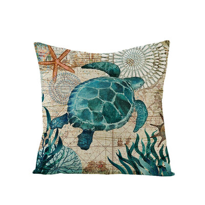 

Ocean Creature Octopus Sea Horse Sea Turtle Home Decor Vintage Pillow Case Square Marine Life Print Pillow Case