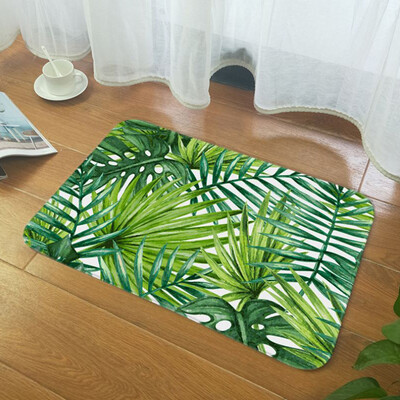 

Gobestart Tropical Plant leaves Pattern Polyester Bathroom Kitchen Carpet 40x60cm