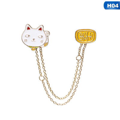 

Cartoon Teddy Dog Cat Chain Bone Drop Oil Brooch With Chain Denim Jackets Pin Badge Jewelry Gift For Kids