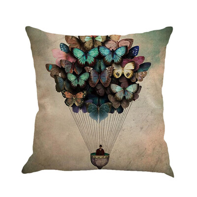 

〖Follure〗Butterfly Painting Linen Cushion Cover Throw Waist Pillow Case Sofa Home Decor A