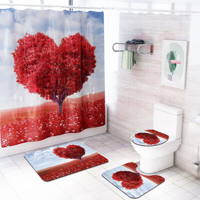 

〖Follure〗4PCS Non Slip Toilet Polyester Cover Mat Set Bathroom Shower Curtain