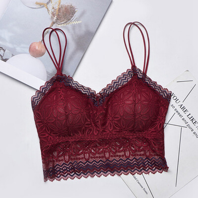 

Sexy Transparent Underwear Top Lace Lingerie Women Contrast Color Strappy One-piece Padded Basic Ladies Camisoles lace top