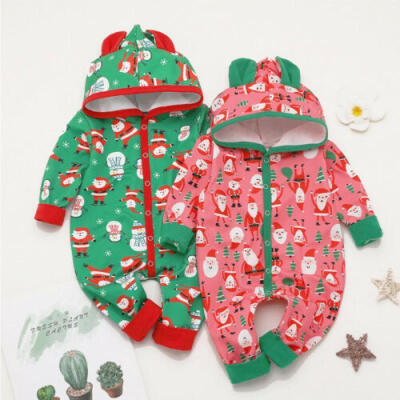 

Xmas Newborn Baby Boy Girl Santa Hooded Romper Jumpsuit Christmas Clothes Set