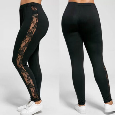 

Plus Size -3XL Sexy Women Lace Pants Side Sheer Leggings Slim Stretch Trousers