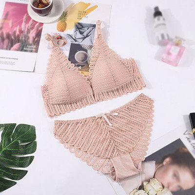 

1 Set Sexy Lace Triangle Cup Bra Sets For Women Thin Cotton Breathable Comfortable Underwear Solid Color Lingerie Set