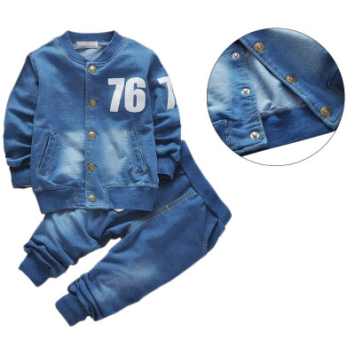 

2pcsset Children Clothing Cartoon Long Clothing&Trousers Sets Cowboy long sleeve sets dark blue Cotton For 1-4T