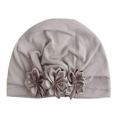 

2019 Hot Sale Summer New Sweet Baby Girl Hat Comfortable Breathable Solid Color With Flower Candy Color Baby Turban Elastic Cap