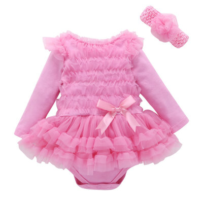 

Newborn Kids Cute Clothes Sets Baby Girl Long Sleeve Princess Dress Headband Two Suits Comfortable Clothes Outfits