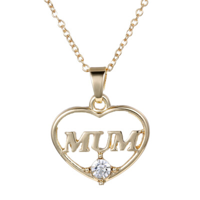 

Mothers Day Mum Gift Gold Plated Heart Crystal Pendent Necklace Chain Trend