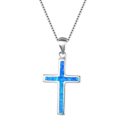 

Simple&Lovely 925 Silver White Fire Opal Cross Pendant Necklace