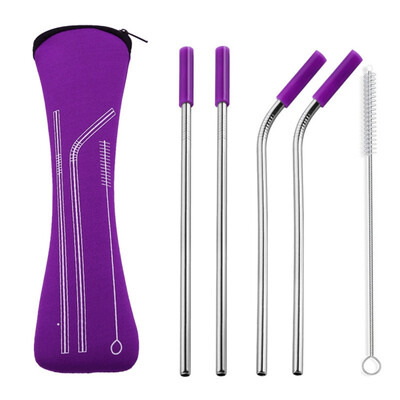 

Reusable Stainless Steel Drinking Straws With Cleaning Brush Silicone Cover Kitchen Bent Straight Drinks Straw Supplies
