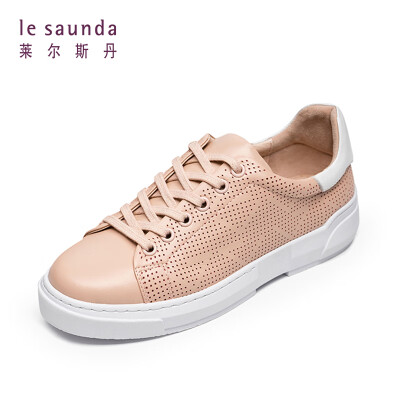 

Lyles Dan fashion casual sports outdoor round head hollow color matching lace flat white shoes LS AM48001 pink white 35