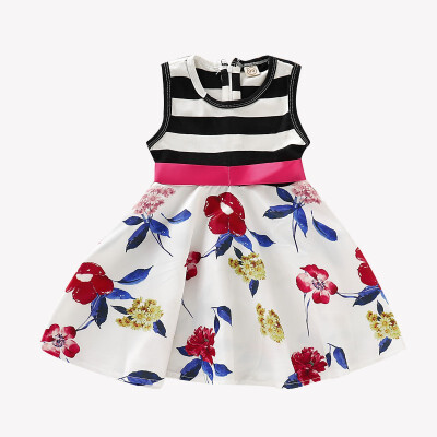 

New Girls Dress Stripe Flower Print Party Birthday Kids Clothing Summer Girls Princess party Dress LOL Toddler Kids Dresses