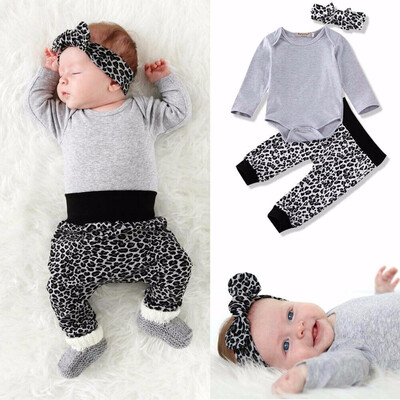 

Infant Baby Girl Kids Boys Long Sleeves Tops Pants Headband Clothes 0-18M
