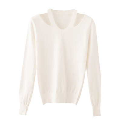 

Retro Solid Sexy Long Sleeved Sweater Off-shoulder Long Knitwear Sweater Slim Women Tops
