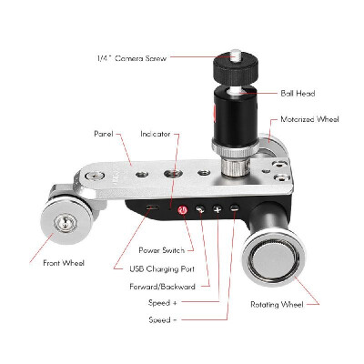 

Kingjoy PPL-06S 3-Wheel Auto Dolly 5 Speeds Motorized Video Car Slider Skater with USB Rechargeable Battery Ball Head Aluminum Al