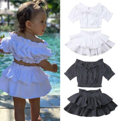 

UK Summer Toddler Baby Girl Clothes Off Shoulder Ruffle Tops Dress Skirt Outfits