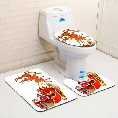 

〖Follure〗3PCS Fancy Santa Toilet Seat Cover&Rug Bathroom Set Christmas Decor