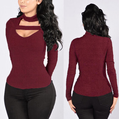 

Womens V neck Lace Up Sweater Jumper Tops Sexy Long Sleeve Pullover Blouse Shirt