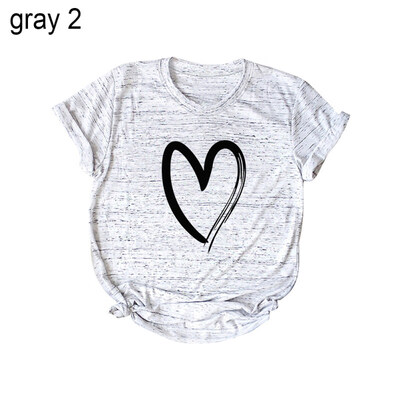 

Plus Size Cute Love Heart Print Summer Women T-Shirt Short Sleeve Round Neck Top