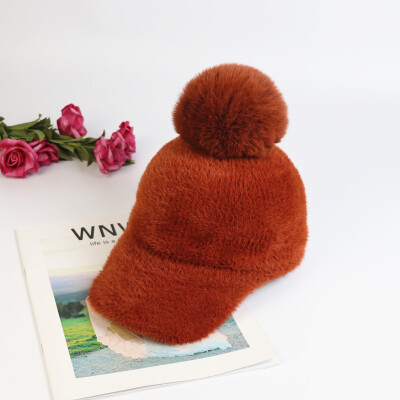 

Autumn&winter new Joker baseball cap children Korean mink fur warm padded knitted cap casual student cap