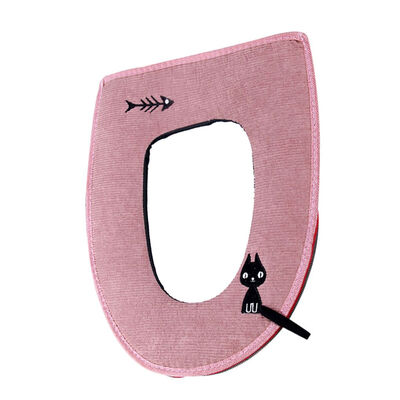 

Cartoon Cat Warm Leather Velvet Toilet Cover Seat Lid Pad Zipper Cartoon Style Bathroom Winter Mat