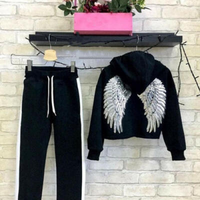 

Toddler Kids Baby Girl Hooded Tops Pants Leggings Outfits Tracksuit With Wing