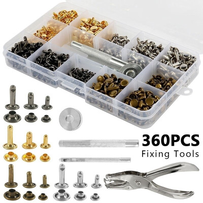 

28240360 Pcsset Metal Tubular Rivets Leather Rivets Double Cap Rivet Metal Studs Tubular Simple Cap with Fixing Tool Kit