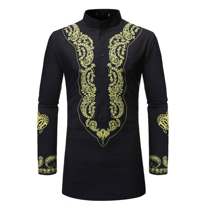 

Mens Printed Ethnic Style Tops Casual Plus Size Long Sleeve Button Down Shirts