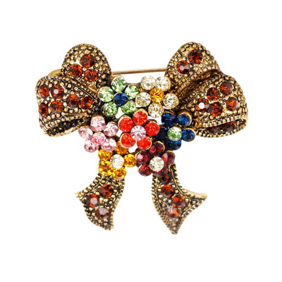 

Bridal Wedding Flower Ribbon Bow Knot Drop Colorful Rhinestone CRYSTAL Pin BROOCH