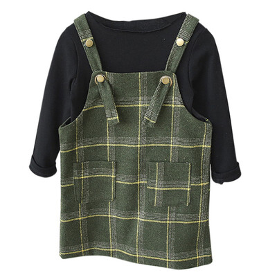 

Autumn Baby Girls Clothes Toddler Long Sleeve Tops T-shirtPlaid Pattern Strap Dress Outfits Clothing Set